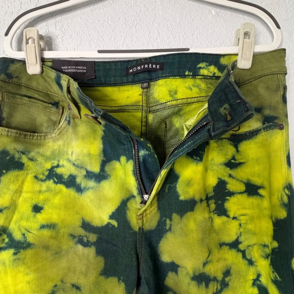 Monfrere Greyson Distressed Skinny Jeans NWT Mens 36‎ Neon Yellow Green Tie Dye